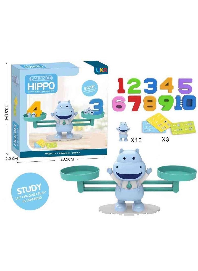 UKR - UKR Balance Hippo Building Blocks – Educational Toy for Ages 3+ | Learn Numbers 1-10 with 10 Animal Figures & 3 Interactive Learning Cards | Early Childhood STEM Toy | Fun Math & Balance Game for Kids - Image 1