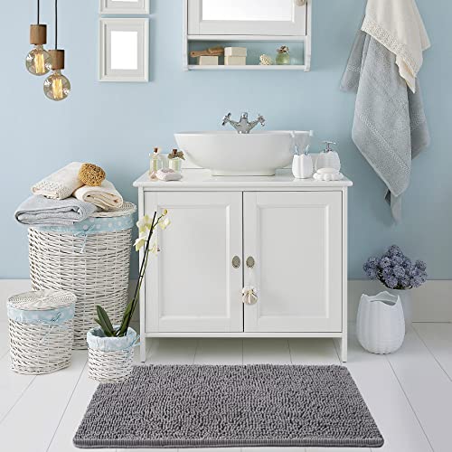 Noahas Bath Rugs 24'' x 36'' Bathroom Rug, Soft Luxury Chenille Bathroom Mats, Non-Slip and Absorbent Throw Rugs for Bath Tub, Plush Microfiber Shower Rug Machine Washable Floor Carpet, Black - Image 2