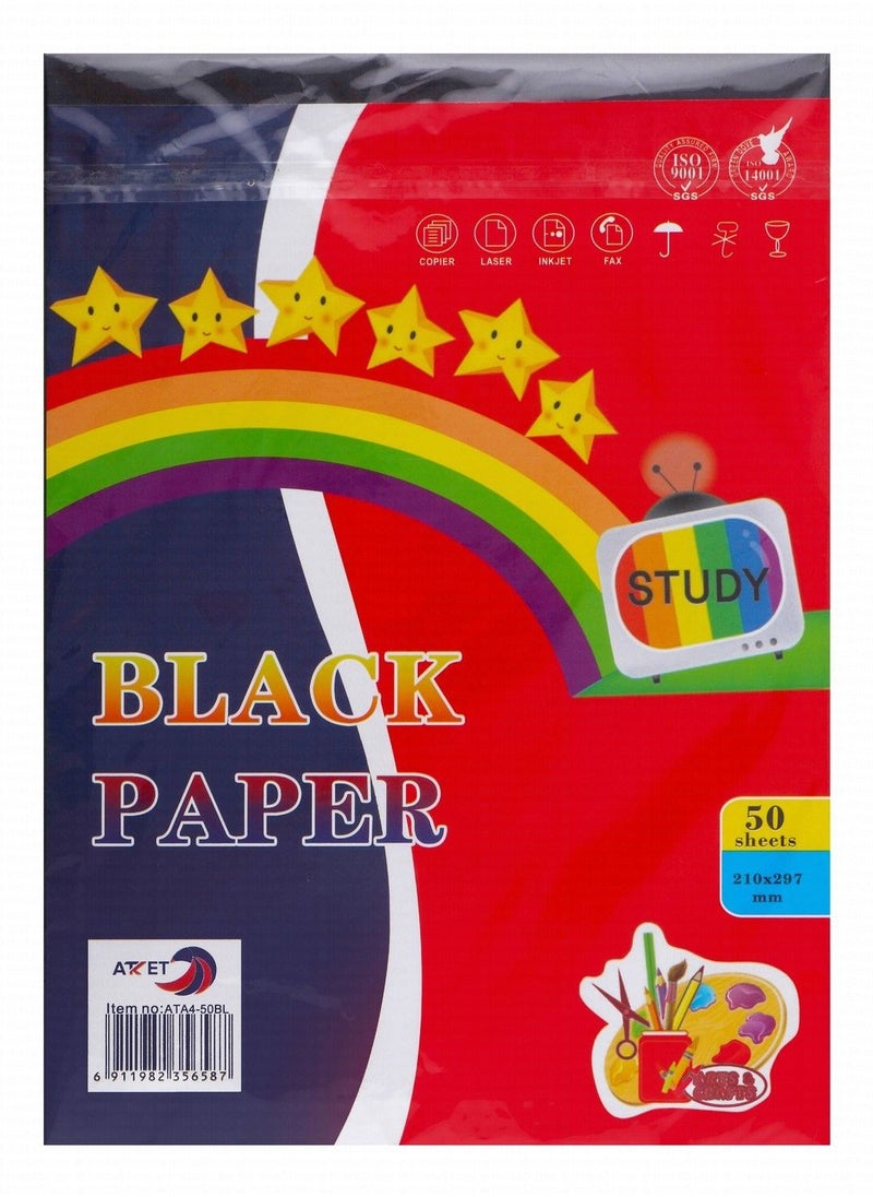 ATKET - 50-Piece A4 Size Black Coloured Paper - Image 1