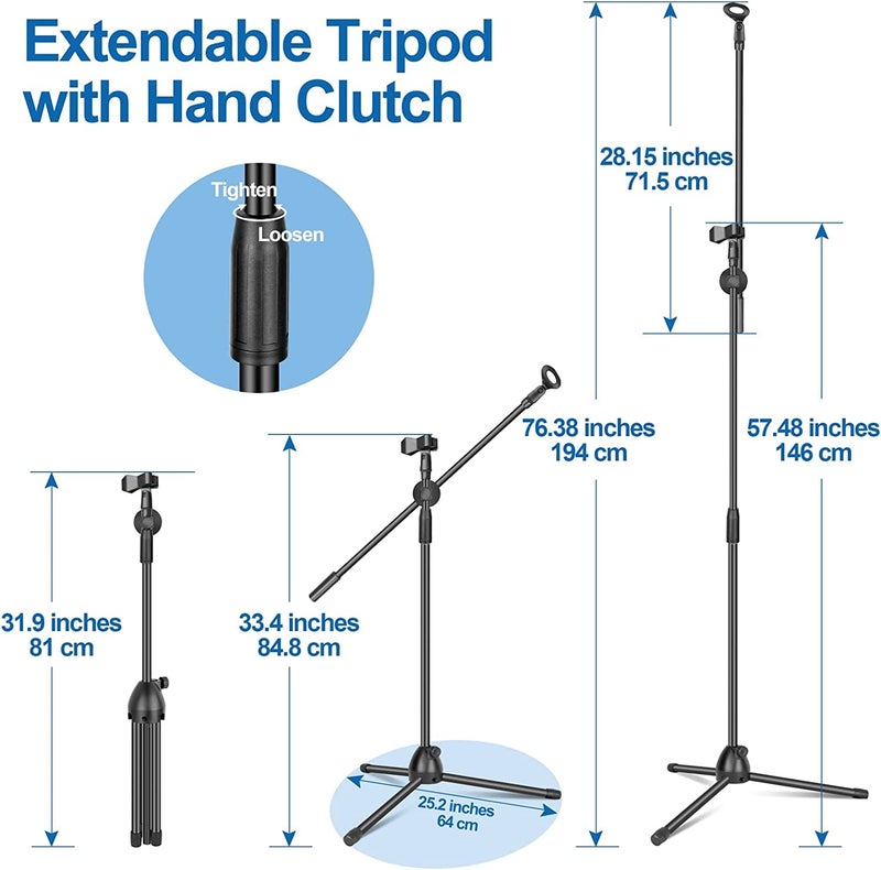 Device Of Urban Infotech Dual Microphone Stand with Pop Filter Adjustable Mic Stand With 2 Mic Clip Holder Condensers Microphone Stand for Singing & Studio Recording - Image 5