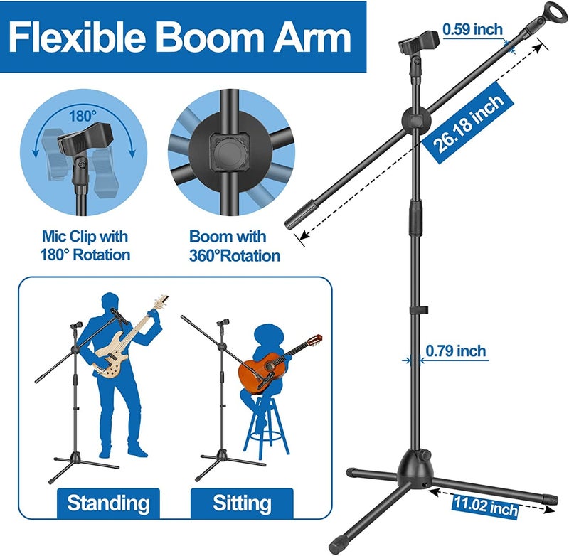 Device Of Urban Infotech Dual Microphone Stand with Pop Filter Adjustable Mic Stand With 2 Mic Clip Holder Condensers Microphone Stand for Singing & Studio Recording - Image 2