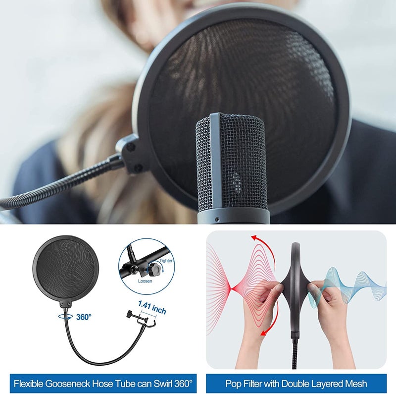 Device Of Urban Infotech Dual Microphone Stand with Pop Filter Adjustable Mic Stand With 2 Mic Clip Holder Condensers Microphone Stand for Singing & Studio Recording - Image 3