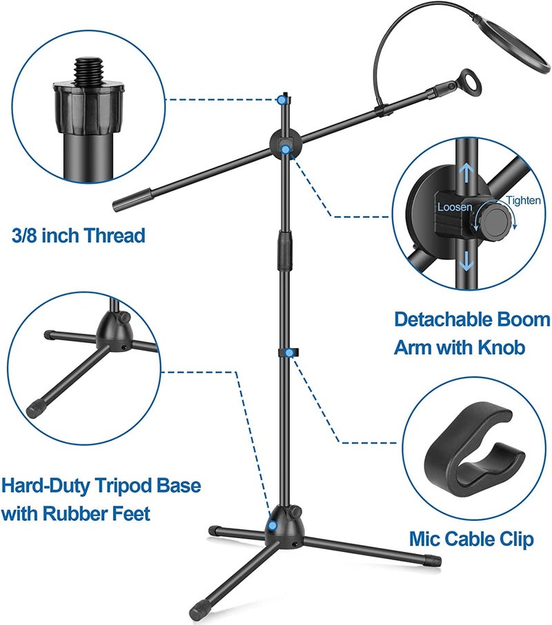 Device Of Urban Infotech Dual Microphone Stand with Pop Filter Adjustable Mic Stand With 2 Mic Clip Holder Condensers Microphone Stand for Singing & Studio Recording - Image 4