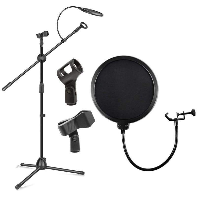 Device Of Urban Infotech Dual Microphone Stand with Pop Filter Adjustable Mic Stand With 2 Mic Clip Holder Condensers Microphone Stand for Singing & Studio Recording - Image 1