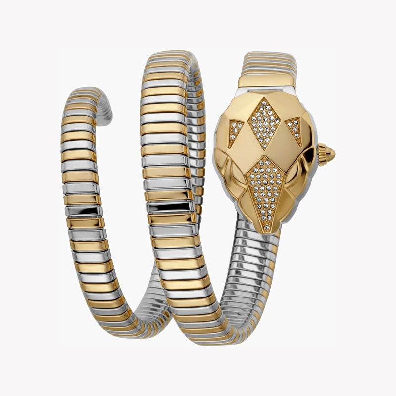 جاست كافالي ساعة نسائية جاست كافاللي بهيكل من الفولاذ المقاوم للصدأ الفضي وسوار من الفولاذ المقاوم للصدأ الفضي واللون الذهبي - Image 2