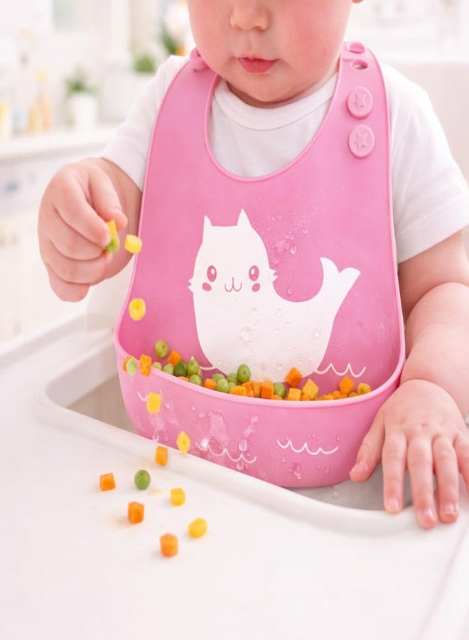 AEREX Silicone Baby Feeding Bib with Food Catcher Pocket | Waterproof & Adjustable Toddler Bib | Soft BPA-Free Washable Weaning Bib for Babies 6 Months to 4 Years (Pink) - Image 5