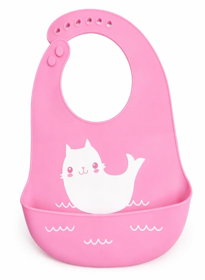 AEREX Silicone Baby Feeding Bib with Food Catcher Pocket | Waterproof & Adjustable Toddler Bib | Soft BPA-Free Washable Weaning Bib for Babies 6 Months to 4 Years (Pink) - Image 1