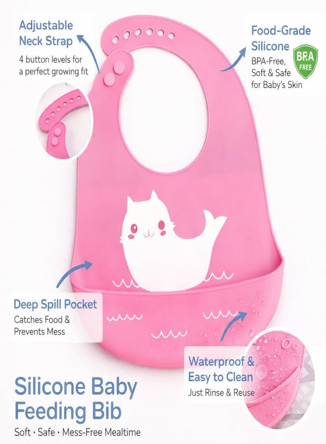 AEREX Silicone Baby Feeding Bib with Food Catcher Pocket | Waterproof & Adjustable Toddler Bib | Soft BPA-Free Washable Weaning Bib for Babies 6 Months to 4 Years (Pink) - Image 3