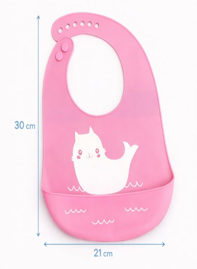 AEREX Silicone Baby Feeding Bib with Food Catcher Pocket | Waterproof & Adjustable Toddler Bib | Soft BPA-Free Washable Weaning Bib for Babies 6 Months to 4 Years (Pink) - Image 2