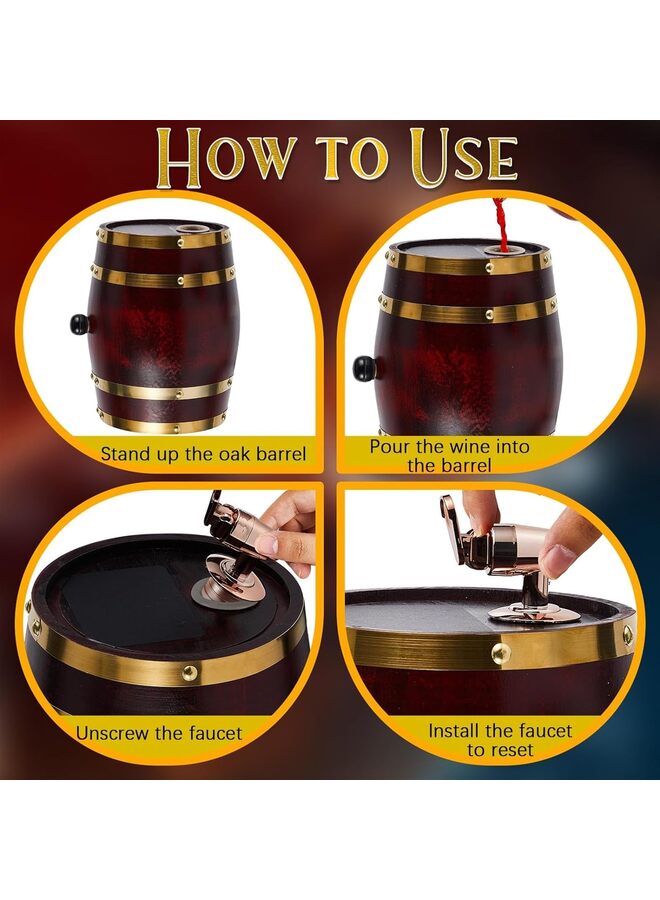 3PCS Barrel Vintage Barrel Dispenser Decanter for Home Table Bar Display Storage Spirits Liquors Wine Beer (Size : 3L) - Image 2
