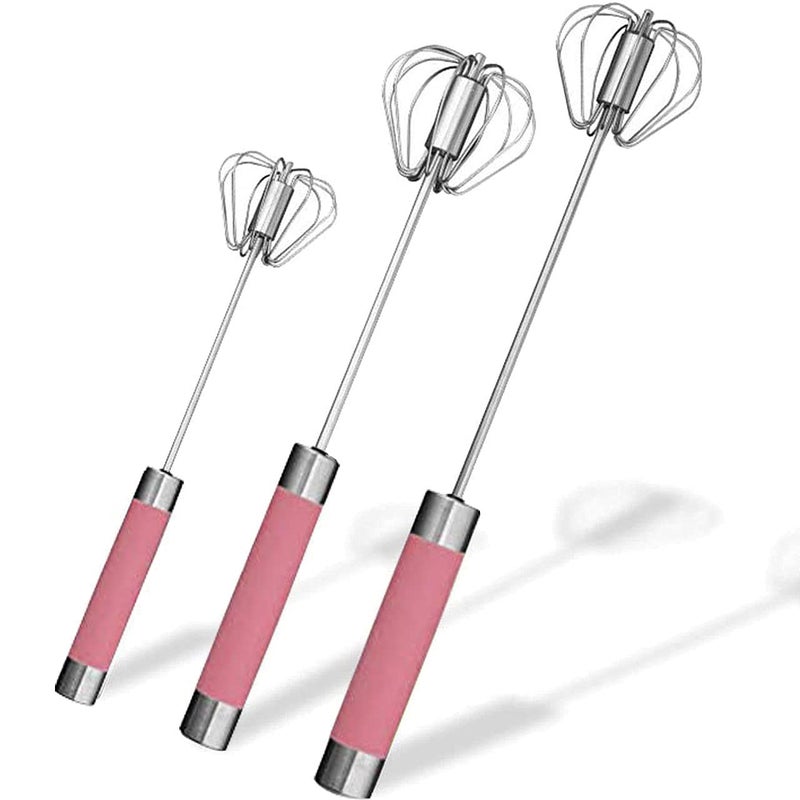 Stainless Steel Semiautomatic Egg Whisk  3PCS Hand Push Rotary Whisk Blender Pink