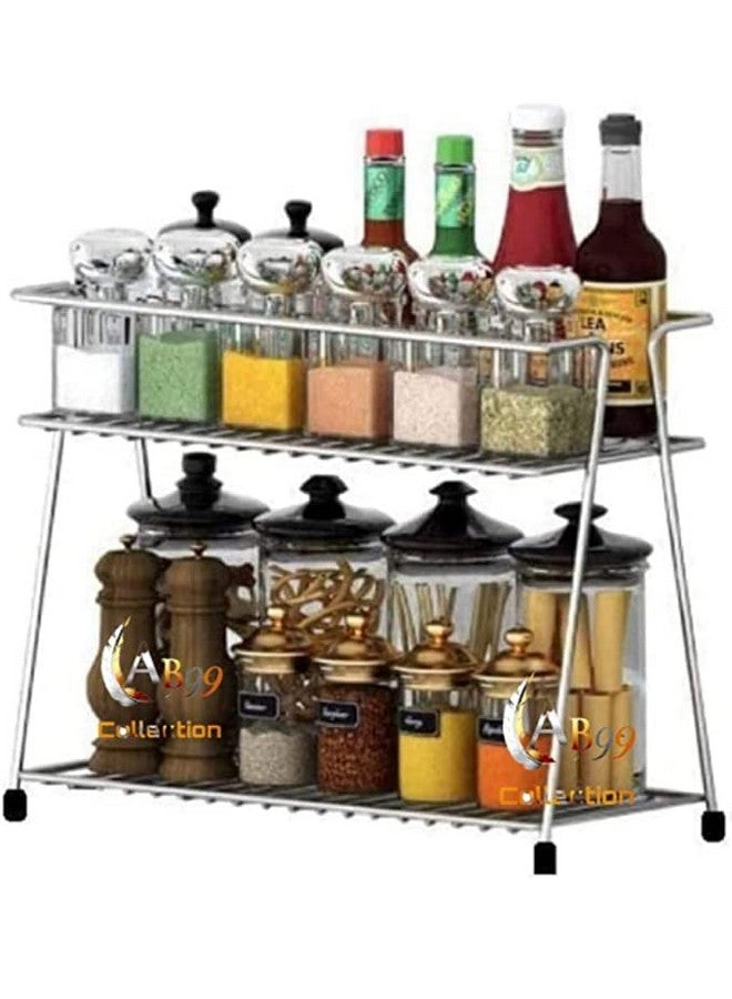 Cri8Hub Cri8Hub Stainless Steel Kitchen Tiered Shelf Floor Mount Rack, Kitchen Organizer, Counter Top Stainless Steel Kitchen 2 Layer Corner Storage Rack For Kitchen Rack_ 2 Tier Kitchen Rack__ - Image 1