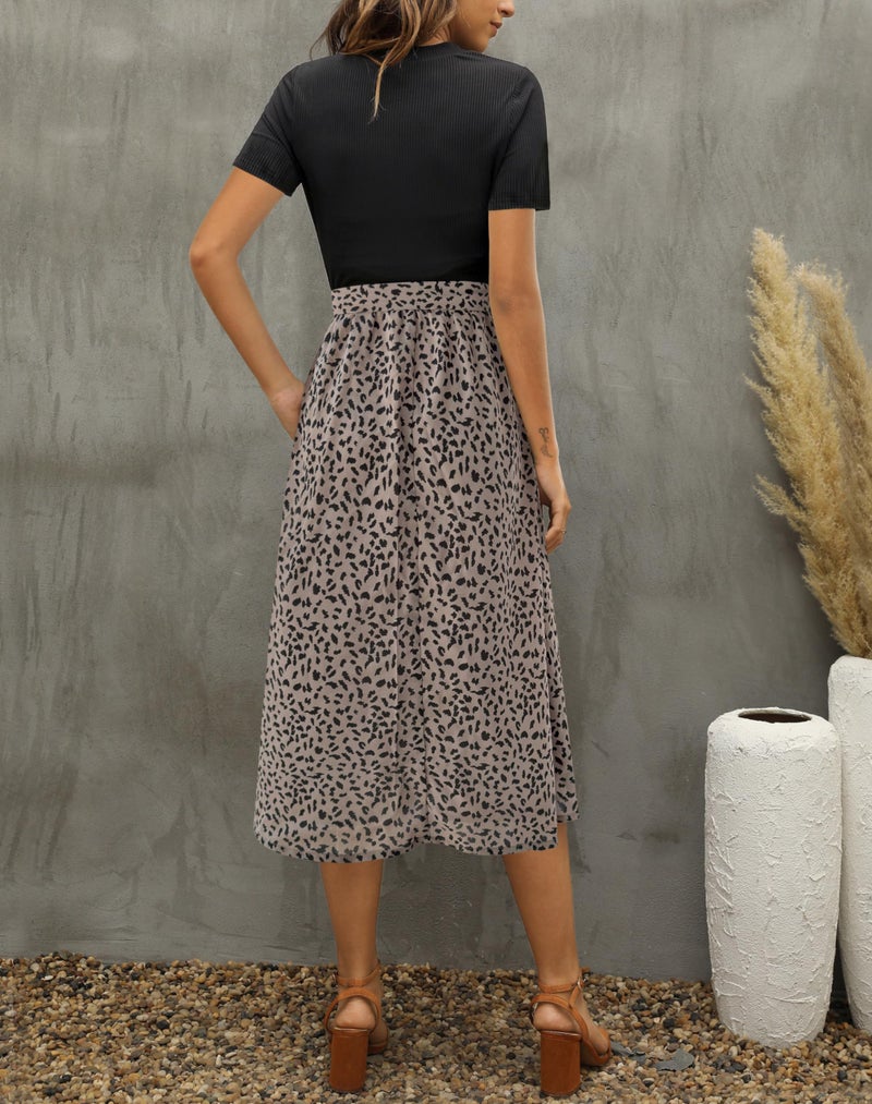 Zattcas Women 2026 Summer Dress Short Sleeve Ribbed Teacher Church Modest Business Casual Work Outfits Midi Dress with Pockets Blackbrown L - Image 3