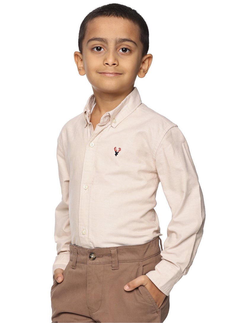 U.S. ELK Boys' Long Sleeve Oxford Dress Shirt | Kids Classic Formal Button Down Shirt | Collared Neck Cotton Shirt - Beige  - Image 2