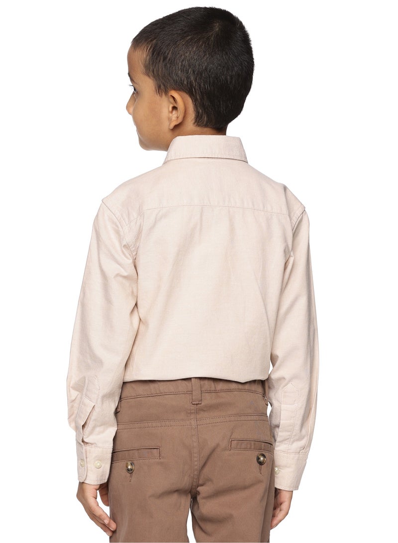 U.S. ELK Boys' Long Sleeve Oxford Dress Shirt | Kids Classic Formal Button Down Shirt | Collared Neck Cotton Shirt - Beige  - Image 3
