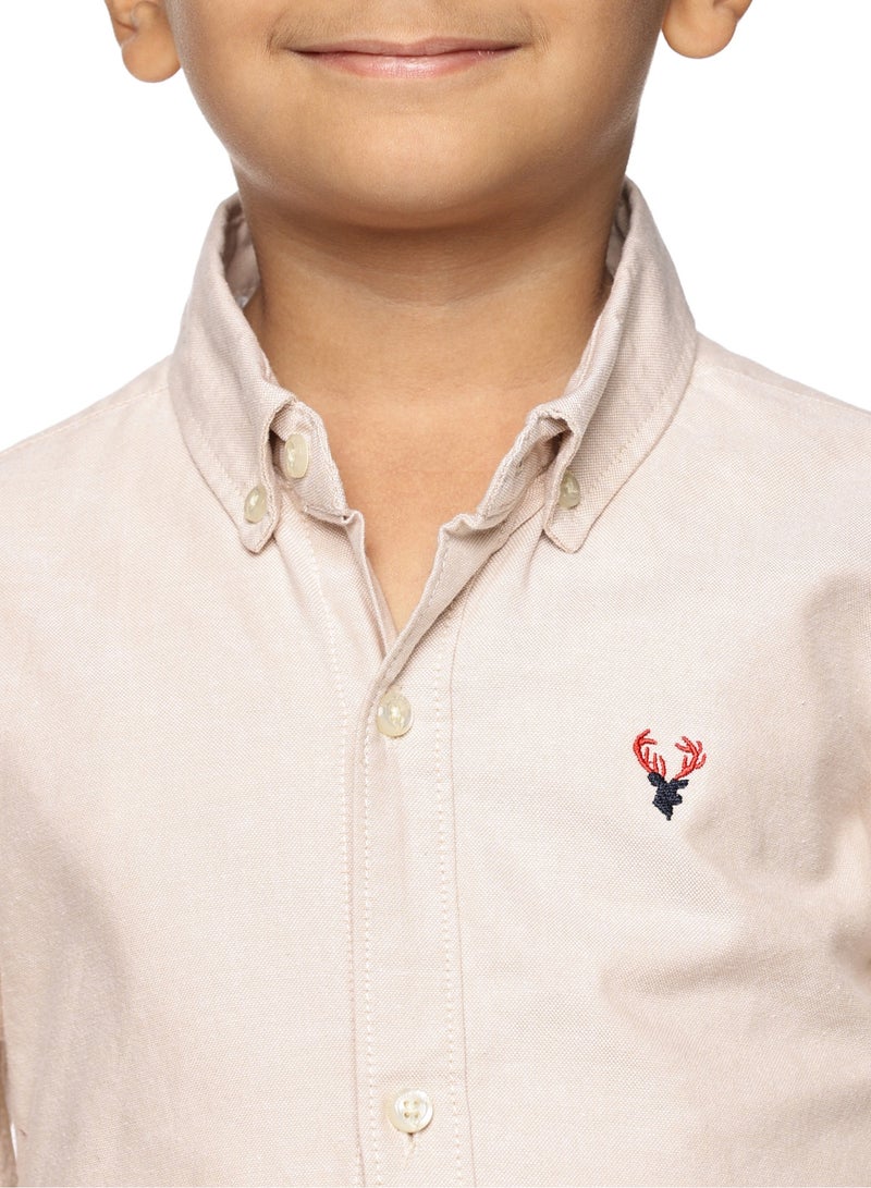 U.S. ELK Boys' Long Sleeve Oxford Dress Shirt | Kids Classic Formal Button Down Shirt | Collared Neck Cotton Shirt - Beige  - Image 5