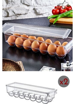 Boz House 14-Piece Maxi Egg Storage Container with Lid, 2 Transparent  - Image 1