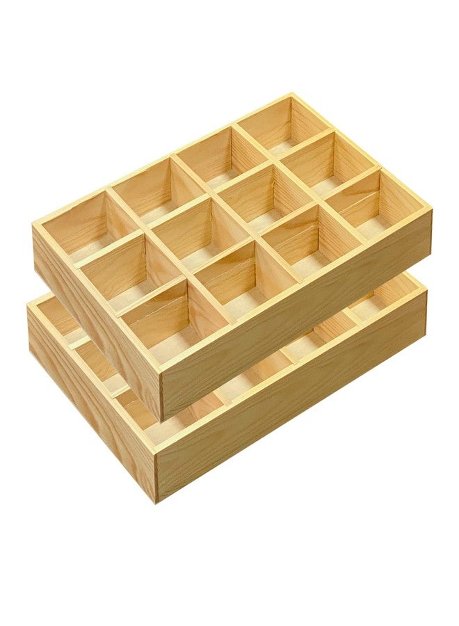 Cregugua 2 Pack Wooden Sorting Tray Grid Display Wood Divided Organizer Vanish Finished Section Box (12 Compartments,12.9 x 9.1 x 1.55 Inch Each Tray) - Image 1