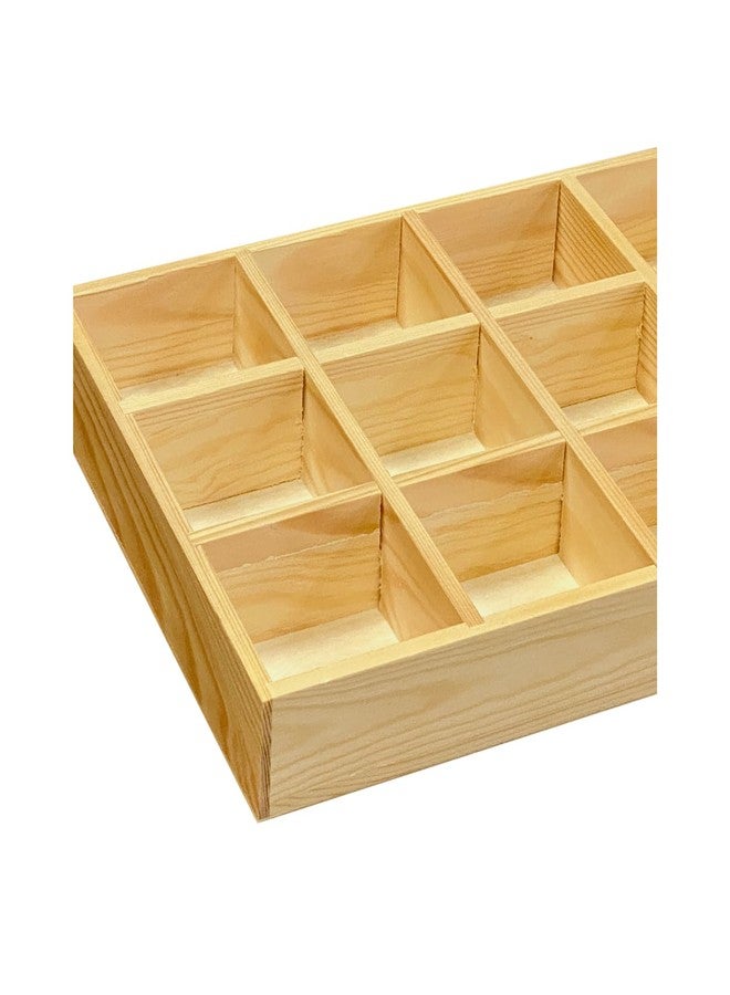 Cregugua 2 Pack Wooden Sorting Tray Grid Display Wood Divided Organizer Vanish Finished Section Box (12 Compartments,12.9 x 9.1 x 1.55 Inch Each Tray) - Image 2