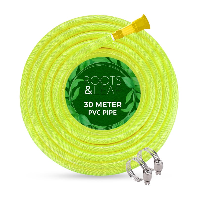 Roots & Leaf 30 Meter 0.5 Inch PVC Water Pipe - Yellow (1 Pc)| Lightweight, Durable & Flexible| Hose with Accessories Connector & Clamps| Watering Garden, Cleaning, Outdoor-Indoor Use - Image 4