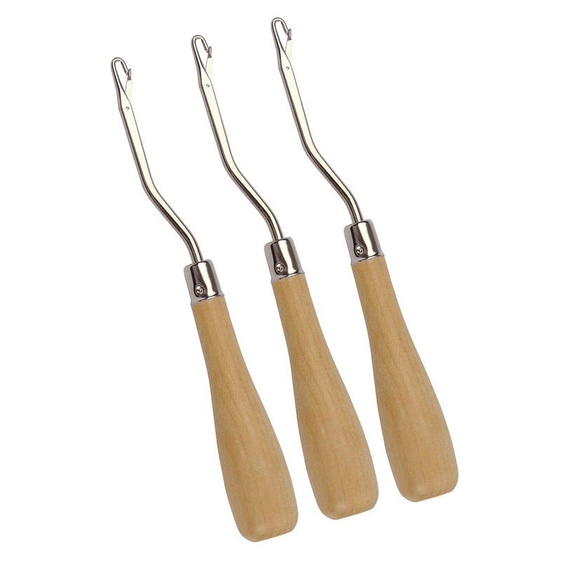 3 Pcs 65 Inch Wooden Bent Crochet Latch Hook Knitting Tool for Rug Hook Making Wig Designing and Other Craft