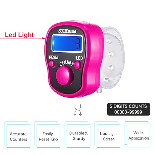 TESEAS Stitch Counters 2 Pcs LED Digital Row Counter and Stitch Markers 50 Pcs Crochet Stitch Markers for Knitting Sewing Stitching Weaving, Muslim Pray, Recording Sports Scoring, Lap Counting (Purple pink) - Image 2