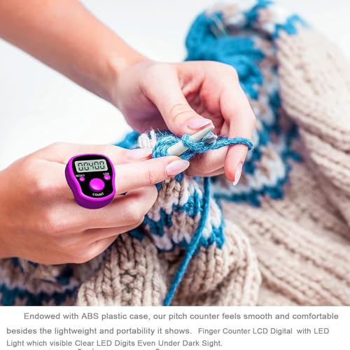 TESEAS Stitch Counters 2 Pcs LED Digital Row Counter and Stitch Markers 50 Pcs Crochet Stitch Markers for Knitting Sewing Stitching Weaving, Muslim Pray, Recording Sports Scoring, Lap Counting (Purple pink) - Image 3