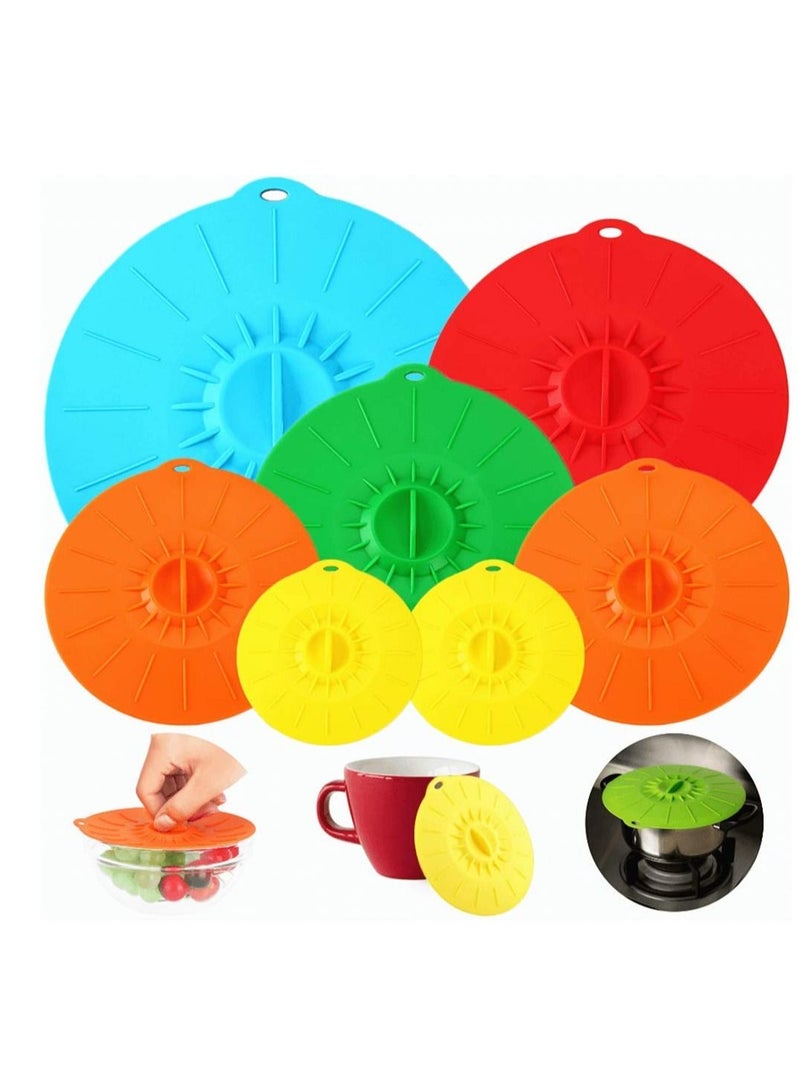 7 Pack Silicone Lids, Microwave Splatter Cover, 5 Sizes Reusable Heat Resistant Food Suction Lids fits Cups, Bowls, Plates, Pots, Pans, Skillets, Stove Top, Oven, Fridge, BPA Free - Image 1