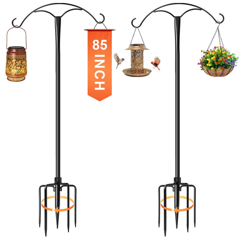 MuliVid 85 Inch Shepherds Hooks for Outdoor,Heavy Duty Shepherds Hooks for Outdoor with 5 Prong Base, Adjustable Stand Hanger for Garden Plant, Hummingbird Feeder, Lantern, Hanging Wedding Decor (2 Pack) - Image 1