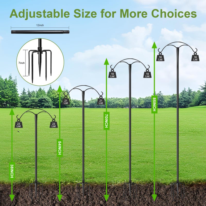 MuliVid 85 Inch Shepherds Hooks for Outdoor,Heavy Duty Shepherds Hooks for Outdoor with 5 Prong Base, Adjustable Stand Hanger for Garden Plant, Hummingbird Feeder, Lantern, Hanging Wedding Decor (2 Pack) - Image 2