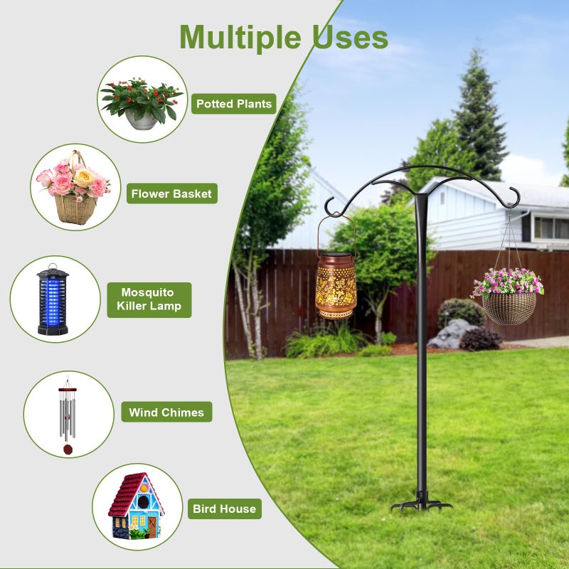 MuliVid 85 Inch Shepherds Hooks for Outdoor,Heavy Duty Shepherds Hooks for Outdoor with 5 Prong Base, Adjustable Stand Hanger for Garden Plant, Hummingbird Feeder, Lantern, Hanging Wedding Decor (2 Pack) - Image 5