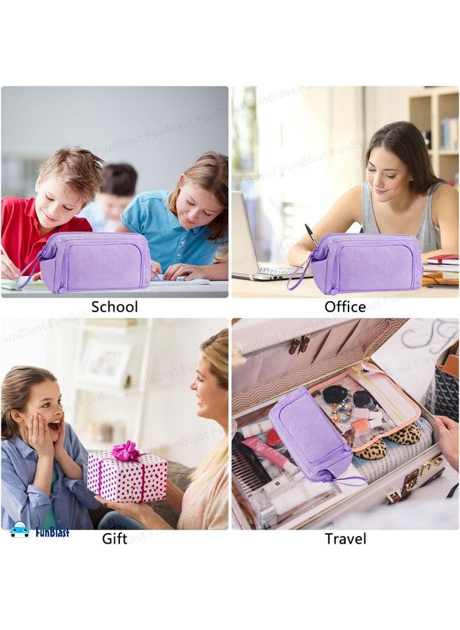 FunBlast - FunBlast Large Capacity Pencil Pouches, Multipurpose Zipper Pouch, Aesthetic Pencil Case for College Students, School Pouch for Girls, Stylish Cute Pen Pouch for Girls Korean Bag (Purple) - Image 1