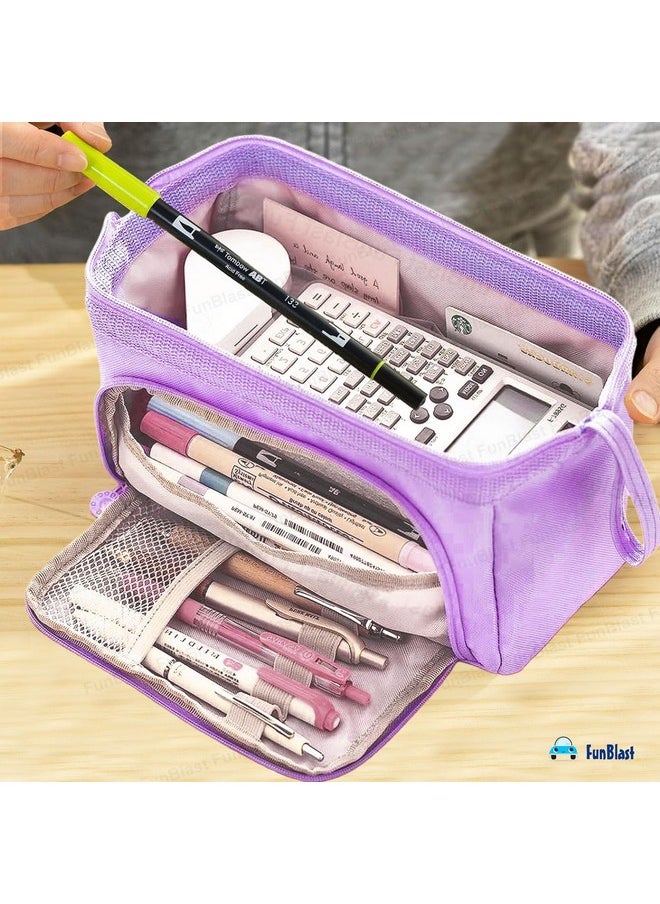 FunBlast - FunBlast Large Capacity Pencil Pouches, Multipurpose Zipper Pouch, Aesthetic Pencil Case for College Students, School Pouch for Girls, Stylish Cute Pen Pouch for Girls Korean Bag (Purple) - Image 1