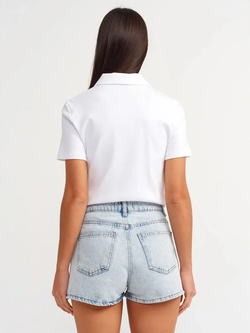 ديلفين Dilvin High-Waist Cotton Denim Mom Shorts