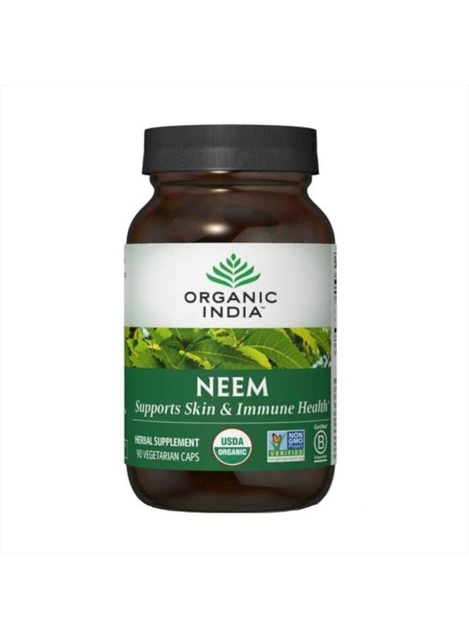 Organic India مكمل الأعشاب نيم - يدعم صحة الجلد والمناعة والكبد، إزالة السموم، استجابة التهابية صحية، نباتي، خالي من الغلوتين، معتمد من وزارة الزراعة الأمريكية - 90 كبسولة - Image 1