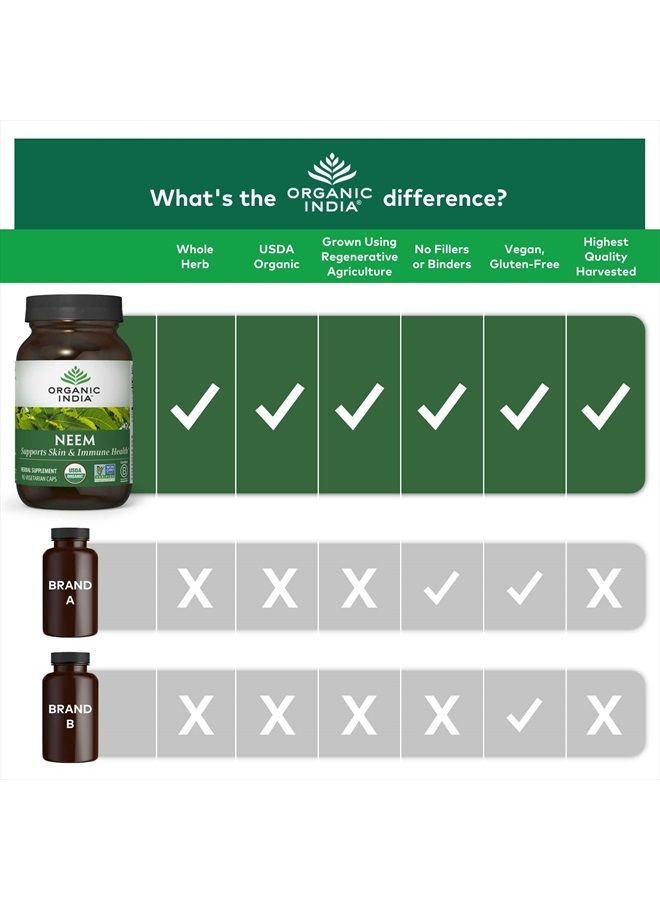 Organic India مكمل الأعشاب نيم - يدعم صحة الجلد والمناعة والكبد، إزالة السموم، استجابة التهابية صحية، نباتي، خالي من الغلوتين، معتمد من وزارة الزراعة الأمريكية - 90 كبسولة - Image 4