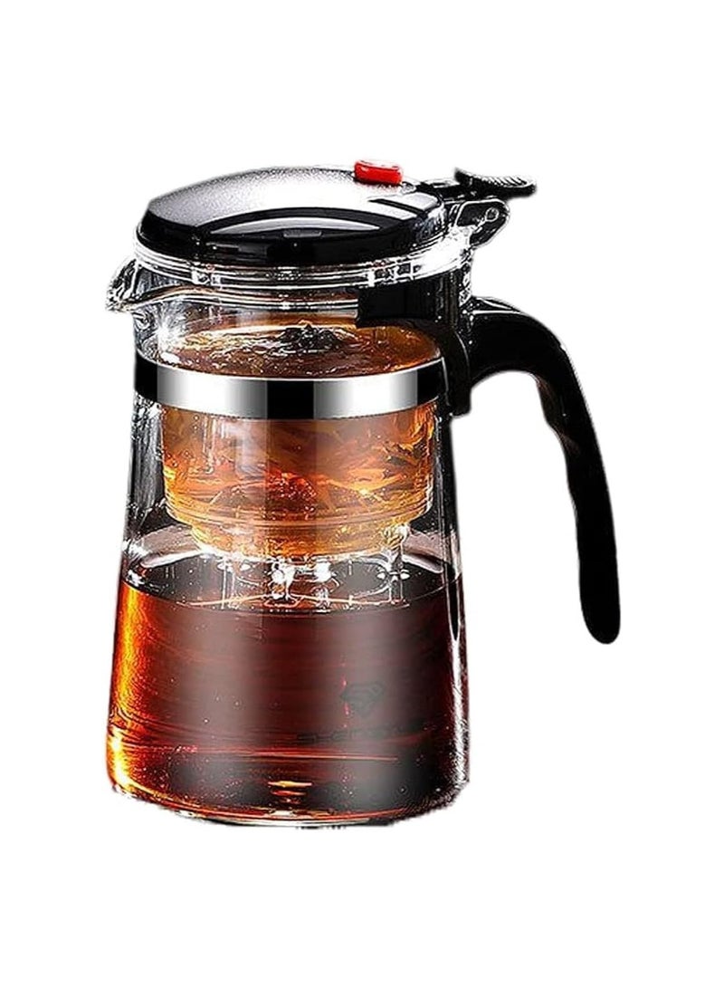 500ML Glass Teapot With Removable Infuser - Clear Kettle With One Button Press Filter for Loose Leaf and Blooming Tea - Perfect Maker and Gift  - Image 1