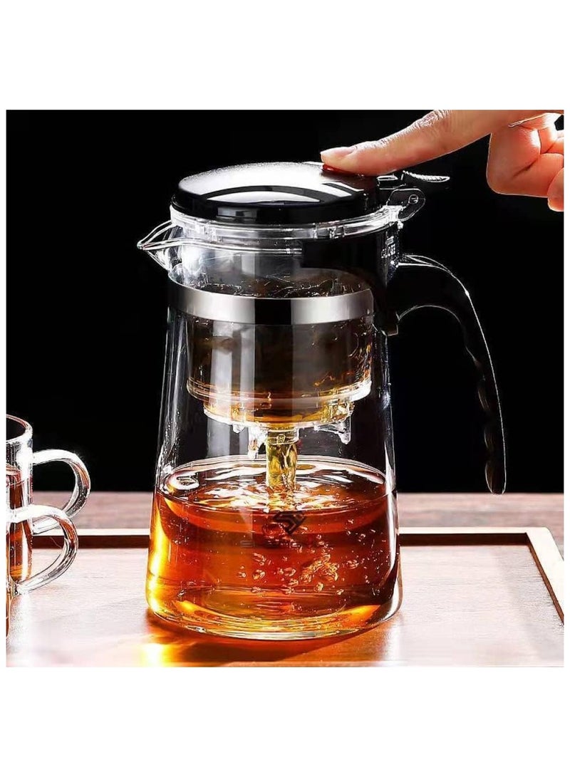 500ML Glass Teapot With Removable Infuser - Clear Kettle With One Button Press Filter for Loose Leaf and Blooming Tea - Perfect Maker and Gift  - Image 2