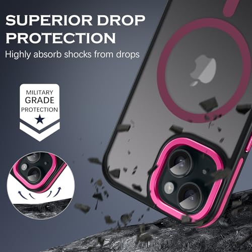 YINLAI Case for iPhone 15 Plus 6.7-Inch, iPhone 15 Plus Phone Case Magnetic [Compatible with Magsafe] Slim Translucent Matte Men Women Girls Shockproof Protective Back Cover, Black/Hot Pink - Image 5