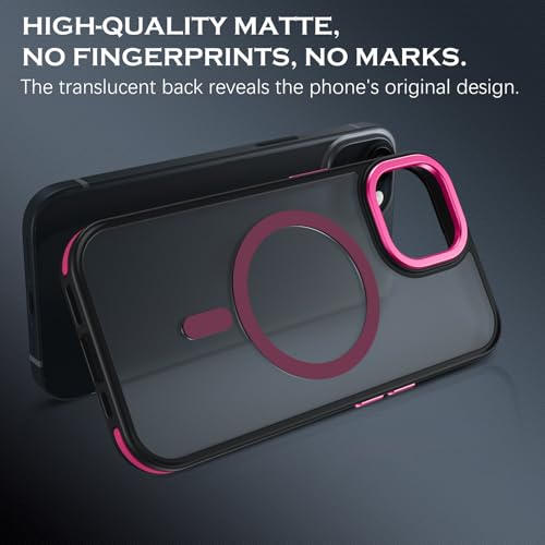 YINLAI Case for iPhone 15 Plus 6.7-Inch, iPhone 15 Plus Phone Case Magnetic [Compatible with Magsafe] Slim Translucent Matte Men Women Girls Shockproof Protective Back Cover, Black/Hot Pink - Image 2