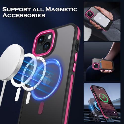 YINLAI Case for iPhone 15 Plus 6.7-Inch, iPhone 15 Plus Phone Case Magnetic [Compatible with Magsafe] Slim Translucent Matte Men Women Girls Shockproof Protective Back Cover, Black/Hot Pink - Image 4