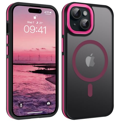 YINLAI Case for iPhone 15 Plus 6.7-Inch, iPhone 15 Plus Phone Case Magnetic [Compatible with Magsafe] Slim Translucent Matte Men Women Girls Shockproof Protective Back Cover, Black/Hot Pink - Image 1