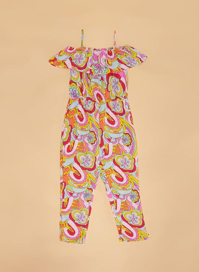 YU by Pantaloons Girl's Rayon Classic Midi Jumpsuit (110151278001_Multicolor - Image 4