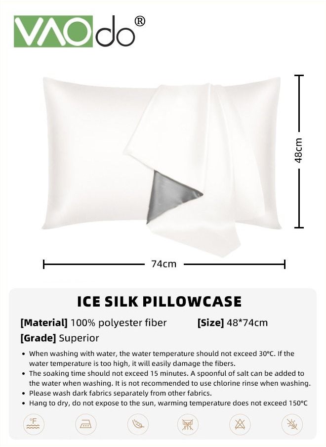 VAOdo 2PCS AB Side Pillowcase Washed Silk Breathable and Comfortable Satin Pillowcase Envelope Pillowcase for All Seasons Grey 48*74CM  - Image 3