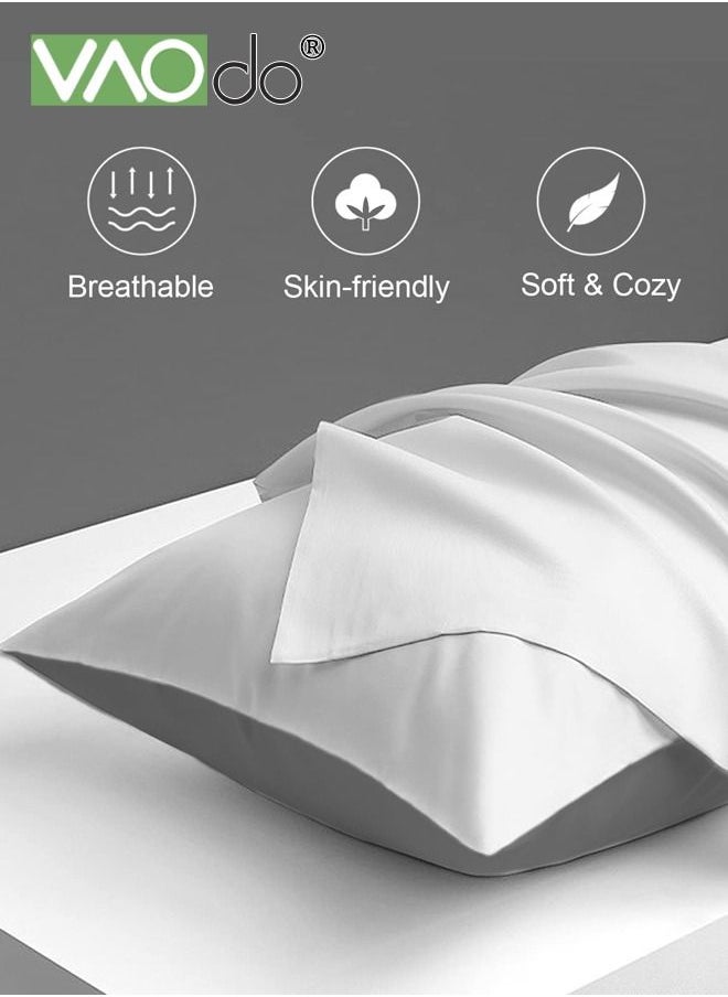 VAOdo 2PCS AB Side Pillowcase Washed Silk Breathable and Comfortable Satin Pillowcase Envelope Pillowcase for All Seasons Grey 48*74CM  - Image 4