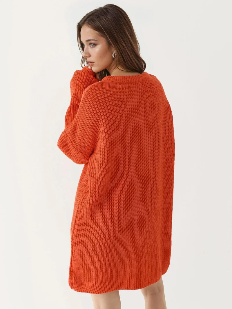 MY FASHION Bright Orange MY FASHION Oversized Long Fit Knit Sweater for Women | Best Price UAE