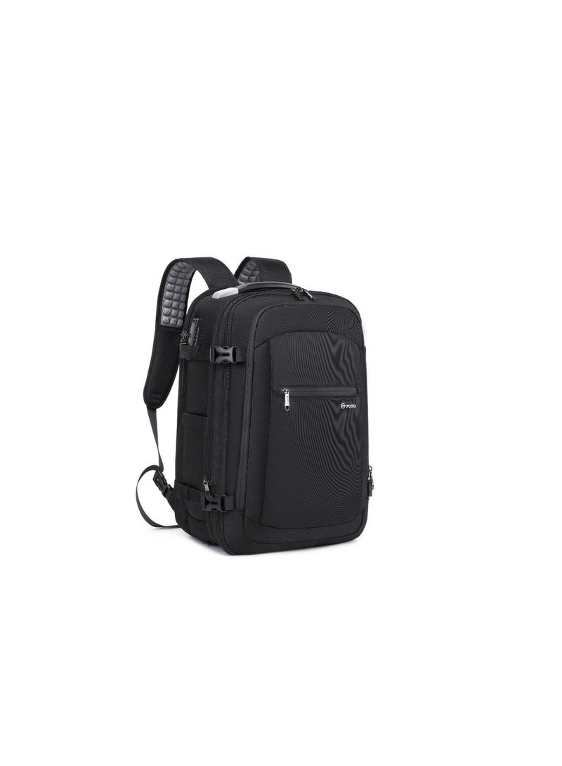 بوزو شنطة سفر ظهر POSO موديل PS-675LG قابلة للتوسيع مع ترولي وفاكيوم كهربائي وقفل TSA ومنفذ USB وType-C للابتوب 17.3 بوصة أسود - Image 2