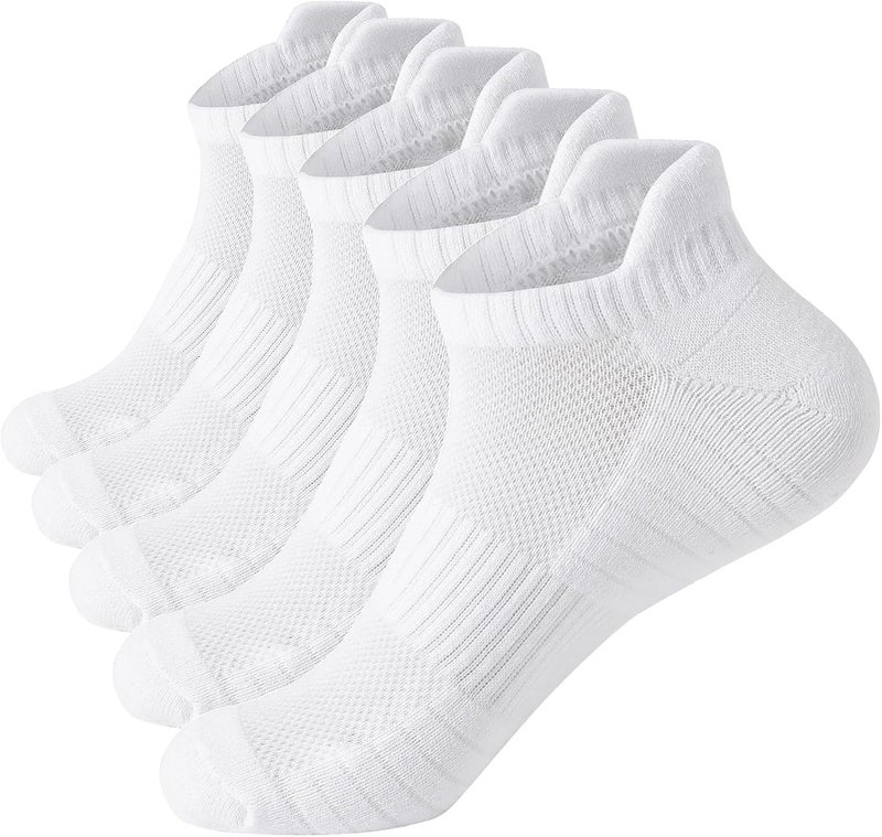 PUJANE 5 Pairs Athletic Running Ankle Socks Cushioned Breathable Low Cut Sports Tab Cotton Socks for Men and Women - Image 1