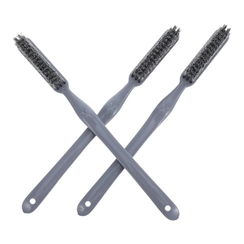 3Pcs Stainless Steel Wire Brush Set Long Gray Plastic Handle Rust Removal Metal Cleaning - Image 1