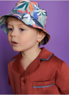 Mater&ME Mater&ME Panama Hat, Blue, Unisex, 100% Smooth Lightweight Cotton Satin, Breathable, Wide-Brimmed, Tropical Print, Comfortable All Day  - Image 3